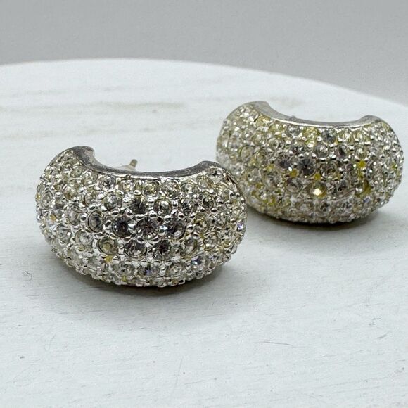 Vintage Carolee Half Hoop Pave Rhinestone Silver Tone Classy Sparkling Bridal - Picture 2 of 8